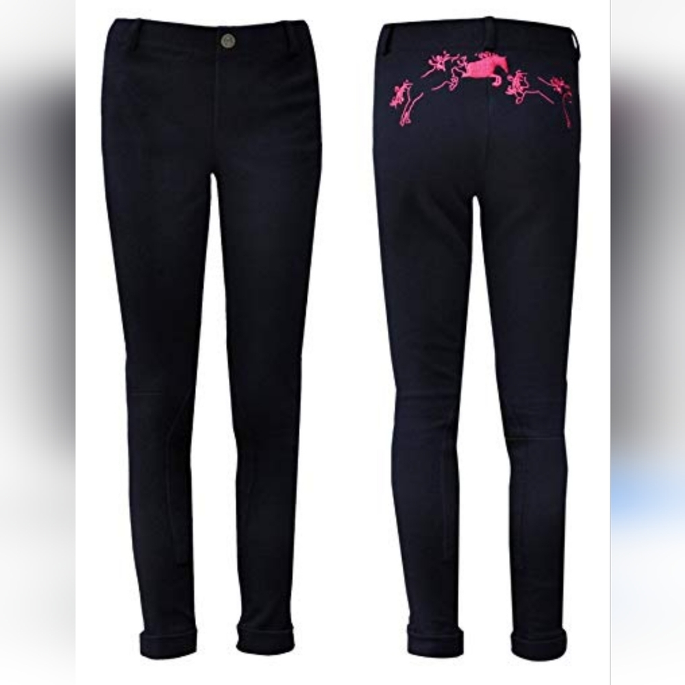 TuffRider Horse Riding Pull On Pants Equestrian Black Pink Crochet Girls  10